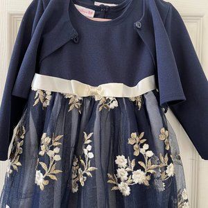 Navy Dress with Embroidery and Bolero Jacket by Bonnie Jean